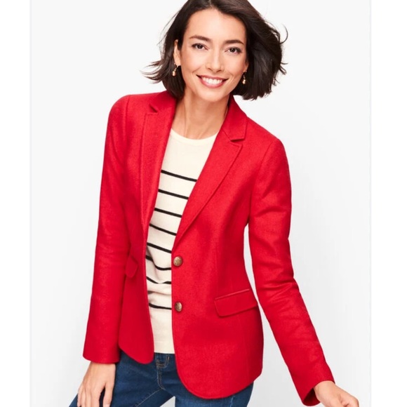 Talbots Shetland Wool Blazer Jacket Red Pop Herringbone 14 - Picture 2 of 13